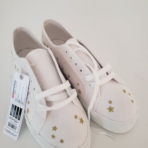 NWT Superga Cotu 2790 Embroidered Gold Star Platform Sneaker White Sz 10 Euro 41 - Picture 5 of 13